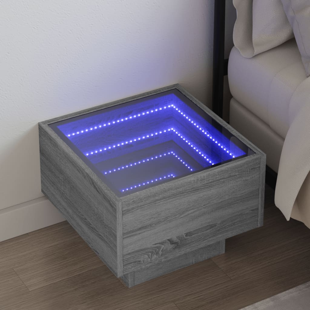 Table de chevet avec LED infini sonoma gris 40x40x30 cm