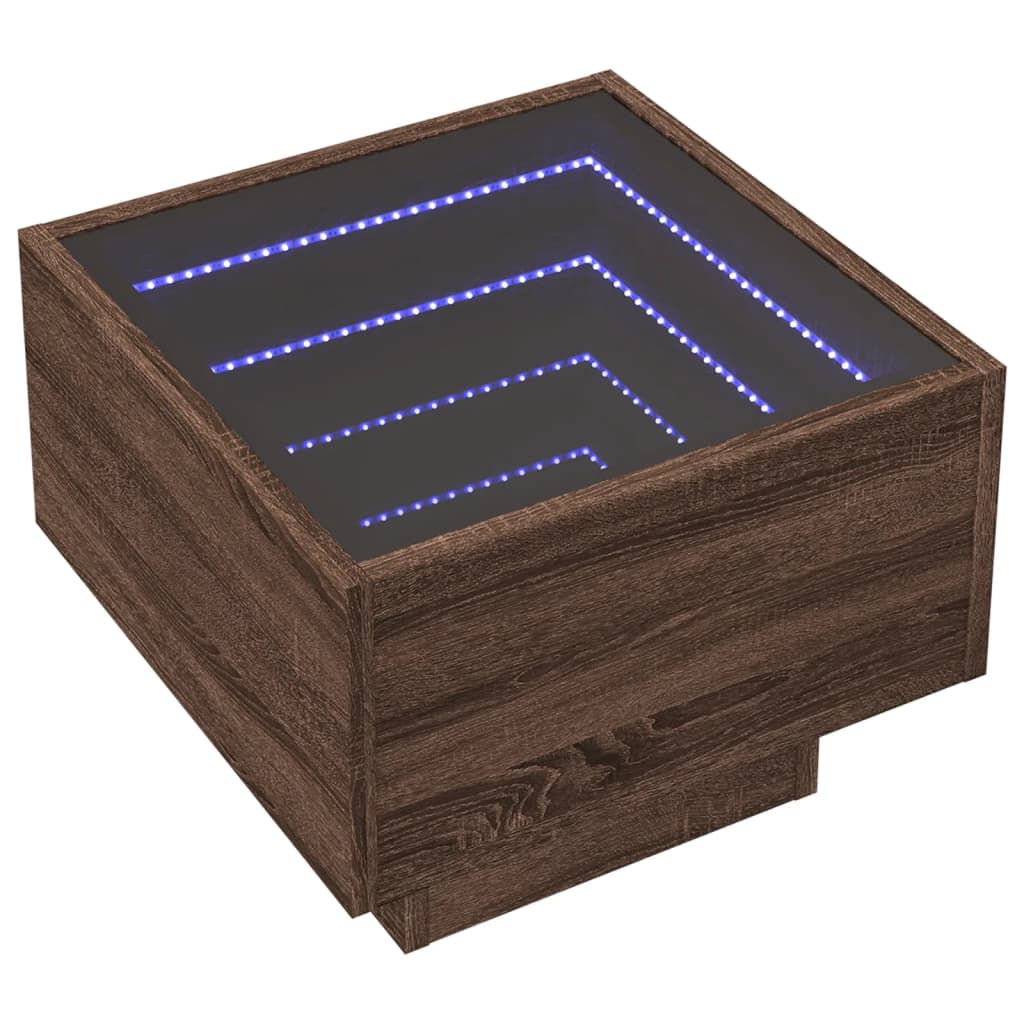 Table de chevet avec LED infini chêne marron 40x40x30 cm