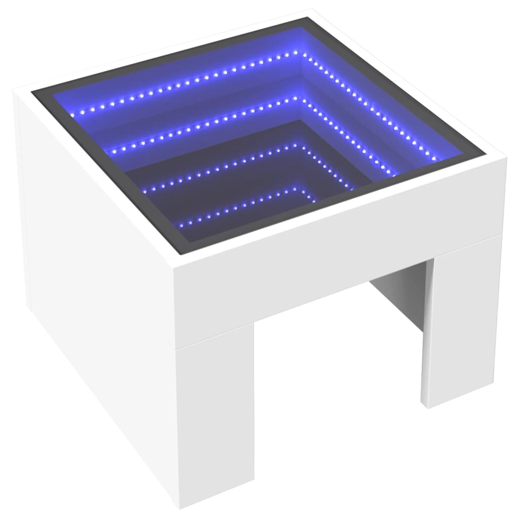 Table de chevet avec LED infini blanc 40x40x30 cm