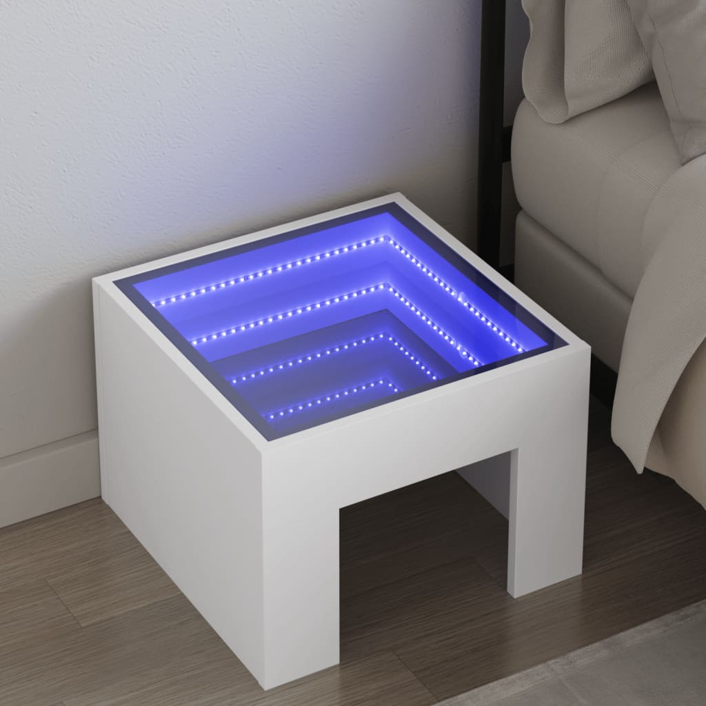 Table de chevet avec LED infini blanc 40x40x30 cm