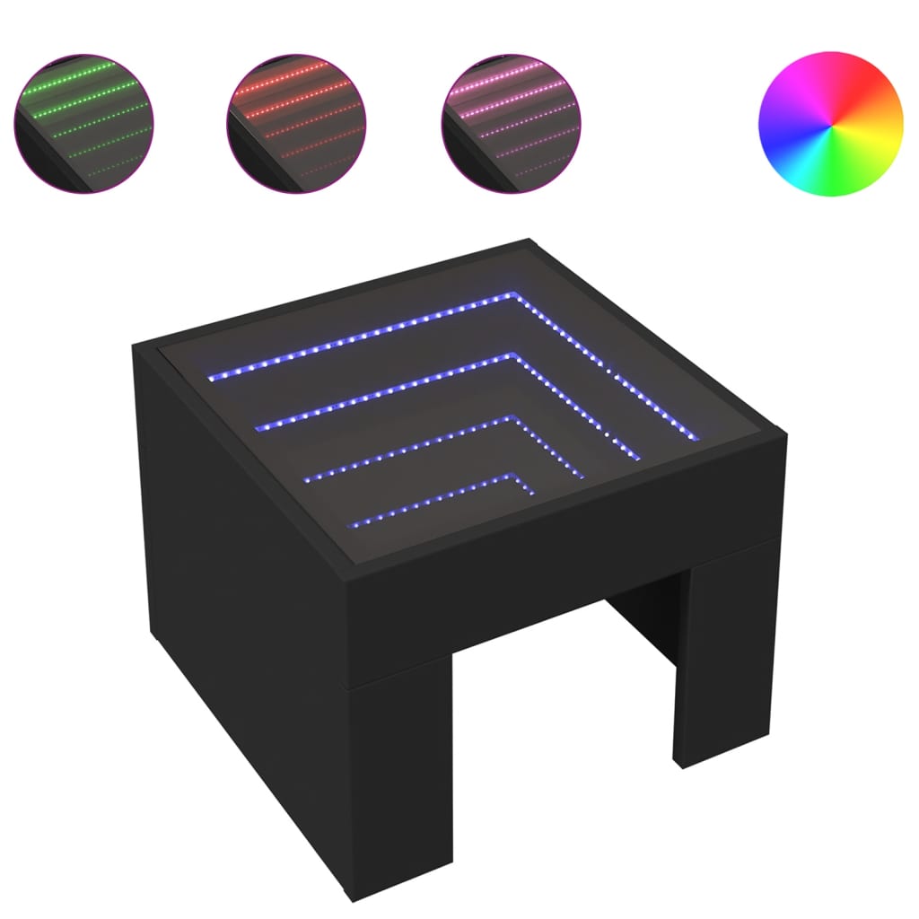 Table de chevet avec LED infini noir 40x40x30 cm