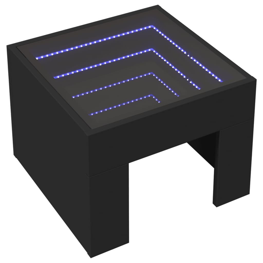 Table de chevet avec LED infini noir 40x40x30 cm