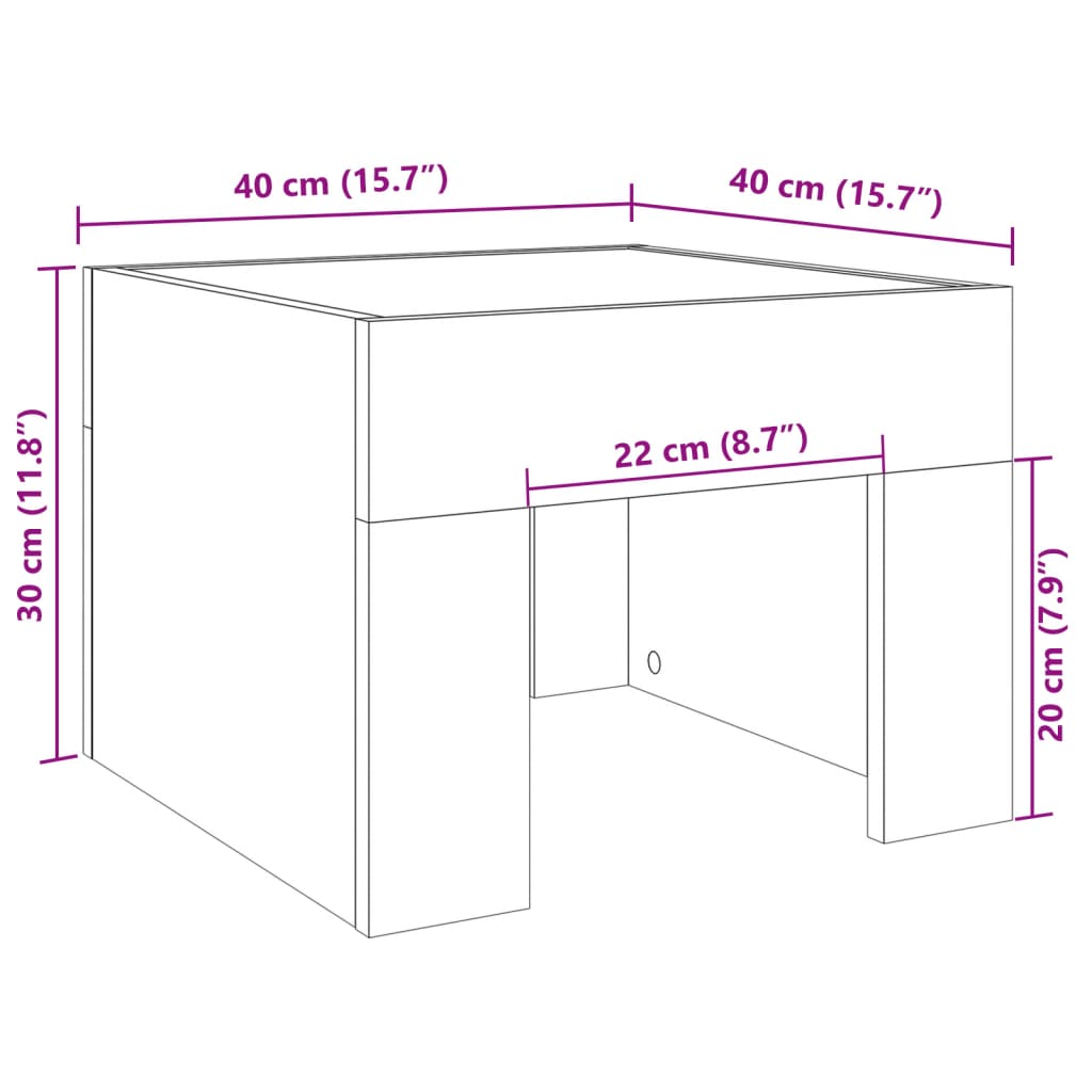 Table de chevet avec LED infini noir 40x40x30 cm