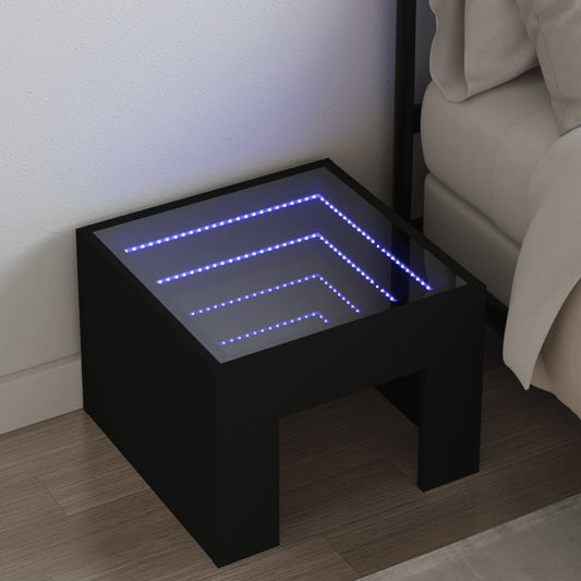 Table de chevet avec LED infini noir 40x40x30 cm