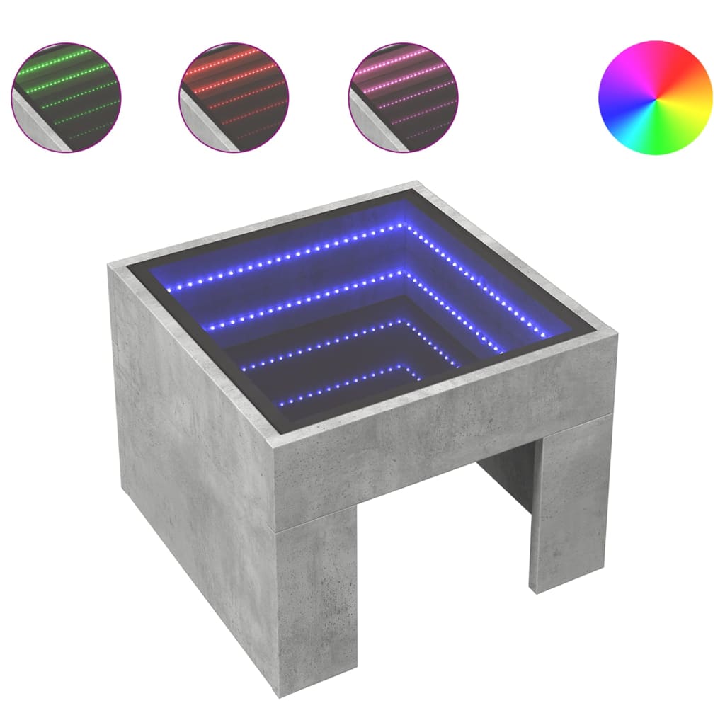 Table de chevet avec LED infini gris béton 40x40x30 cm