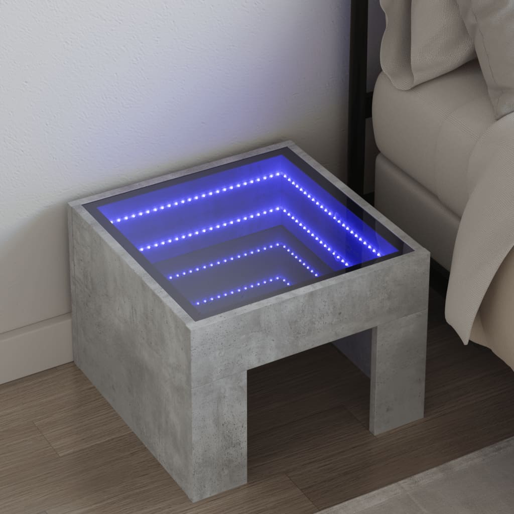 Table de chevet avec LED infini gris béton 40x40x30 cm