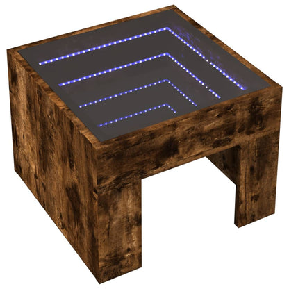 Table de chevet avec LED infini chêne fumé 40x40x30 cm