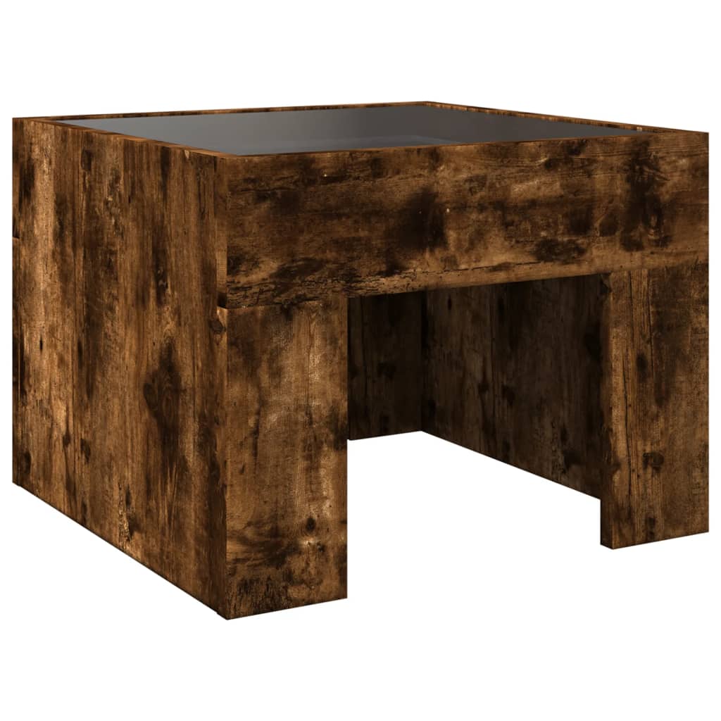 Table de chevet avec LED infini chêne fumé 40x40x30 cm