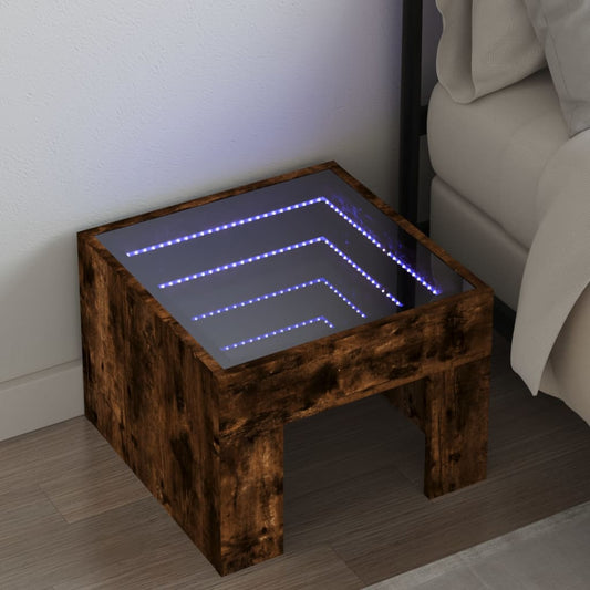 Table de chevet avec LED infini chêne fumé 40x40x30 cm