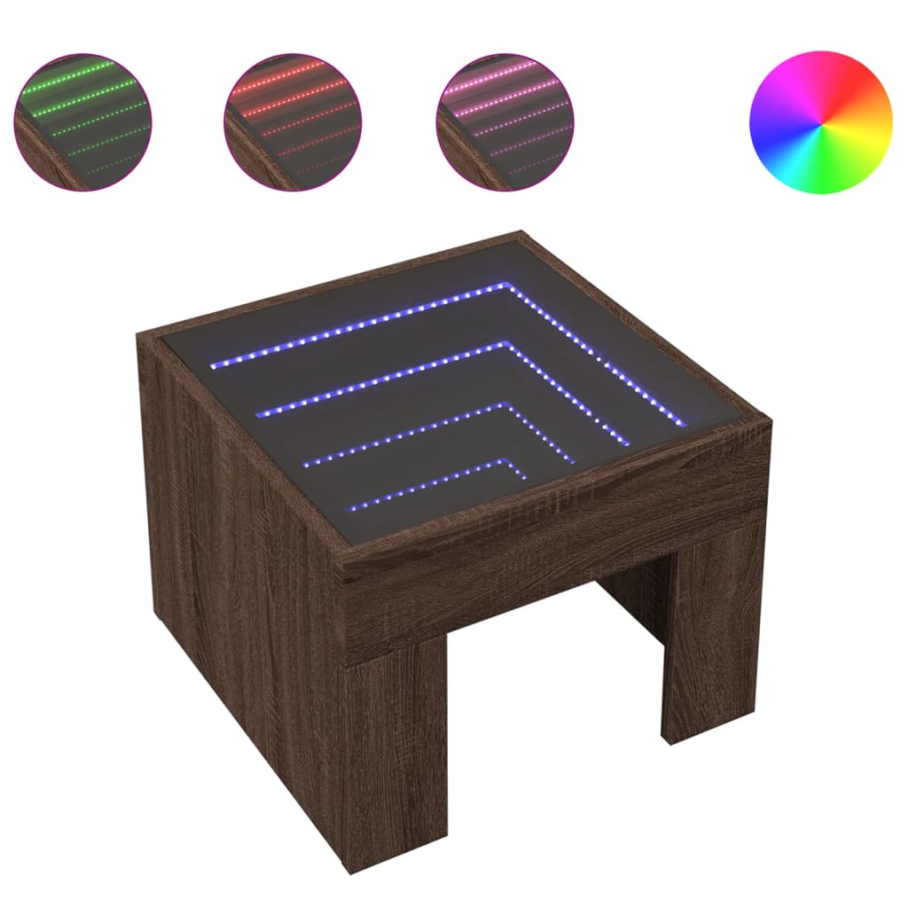 Table de chevet avec LED infini chêne marron 40x40x30 cm