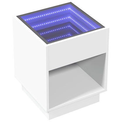 Table de chevet avec LED infini blanc 40x40x50 cm