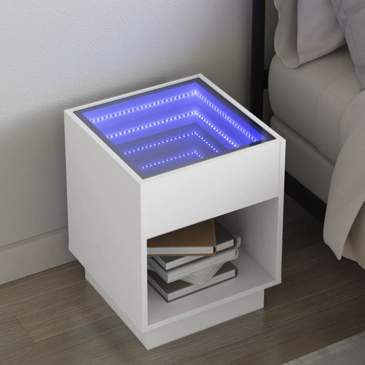 Table de chevet avec LED infini blanc 40x40x50 cm