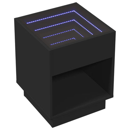 Table de chevet avec LED infini noir 40x40x50 cm