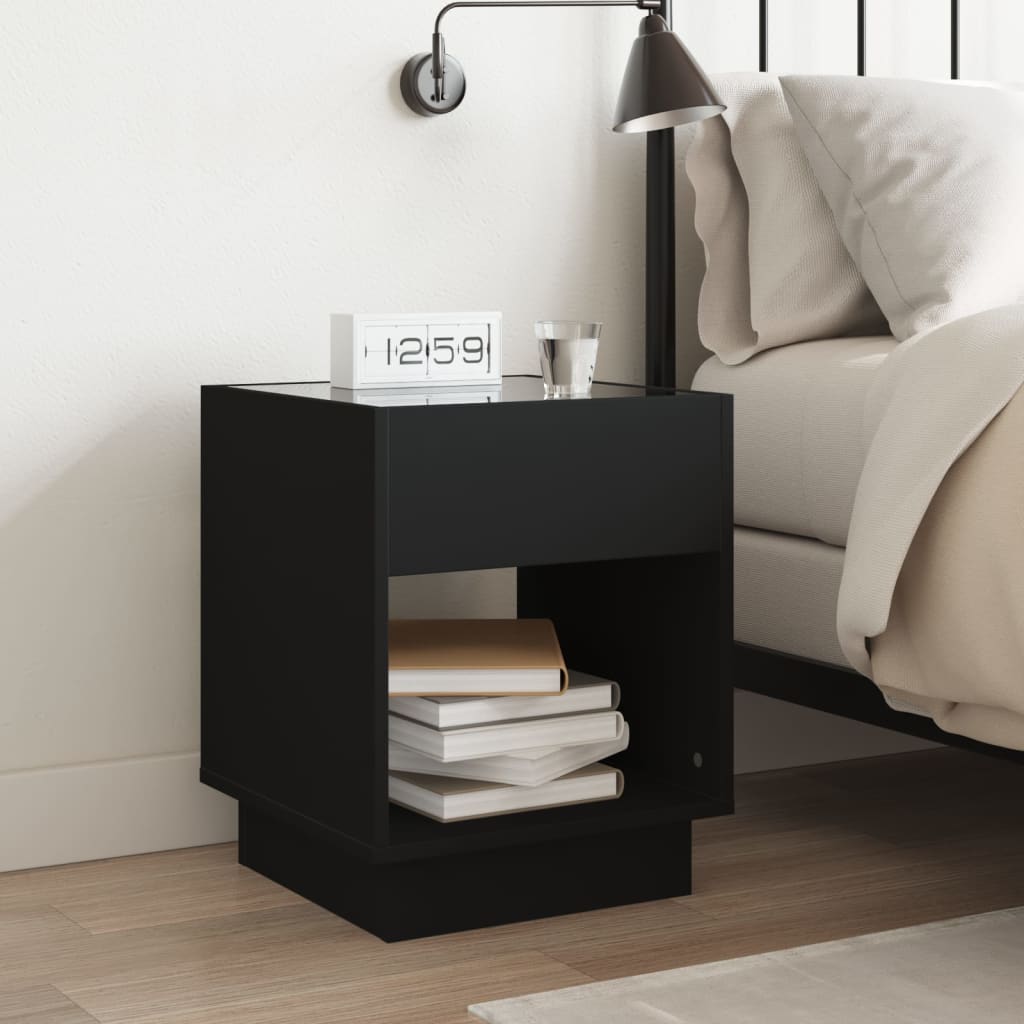 Table de chevet avec LED infini noir 40x40x50 cm