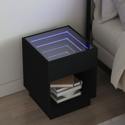 Table de chevet avec LED infini noir 40x40x50 cm