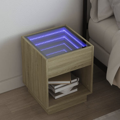 Table de chevet avec LED infini chêne sonoma 40x40x50 cm