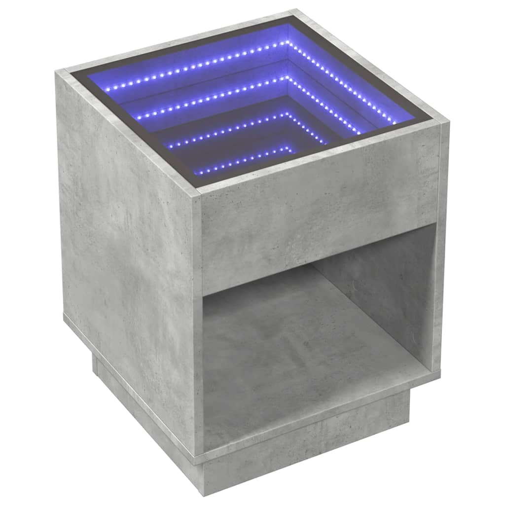 Table de chevet avec LED infini gris béton 40x40x50 cm