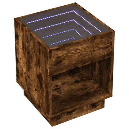 Table de chevet avec LED infini chêne fumé 40x40x50 cm