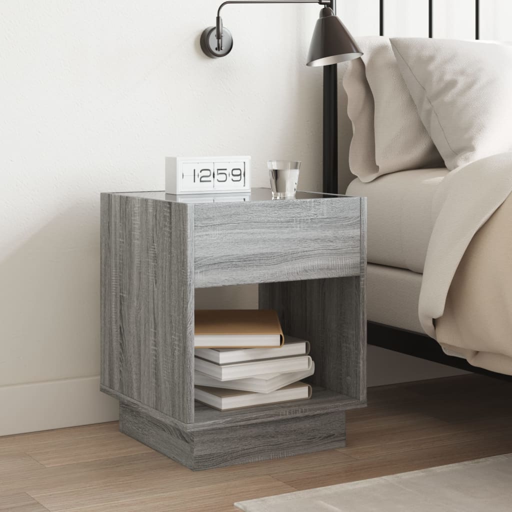 Table de chevet avec LED infini sonoma gris 40x40x50 cm