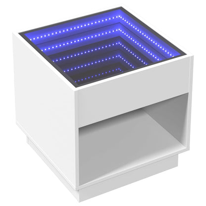 Table de chevet avec LED infini blanc 50x50x50 cm