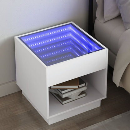 Table de chevet avec LED infini blanc 50x50x50 cm