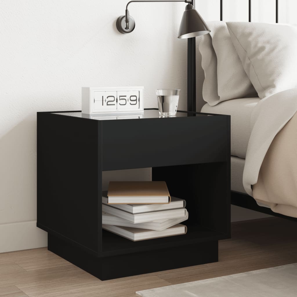 Table de chevet avec LED infini noir 50x50x50 cm