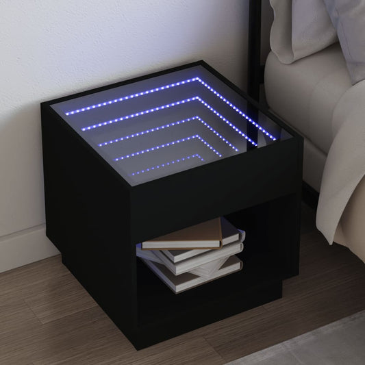 Table de chevet avec LED infini noir 50x50x50 cm