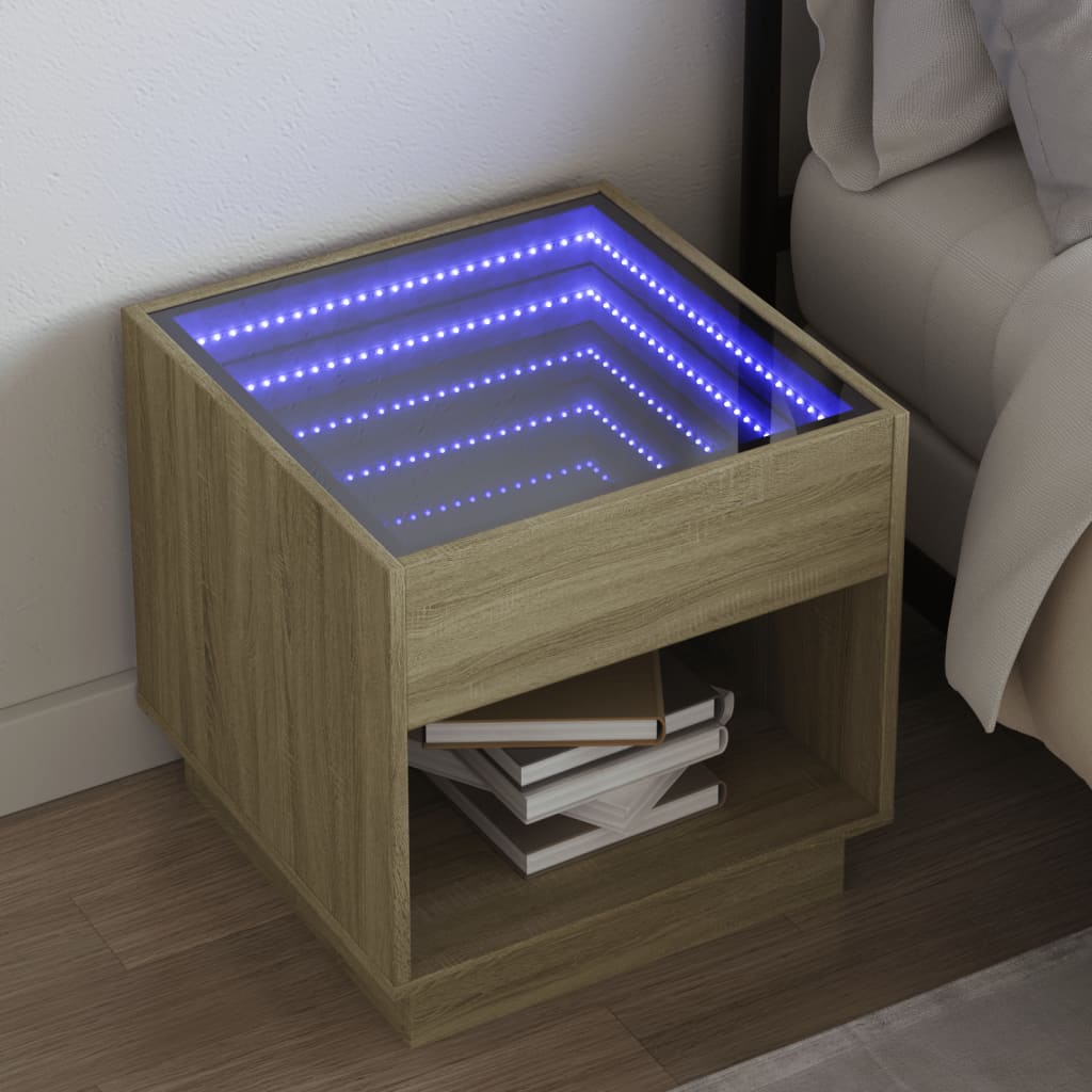 Table de chevet avec LED infini chêne sonoma 50x50x50 cm