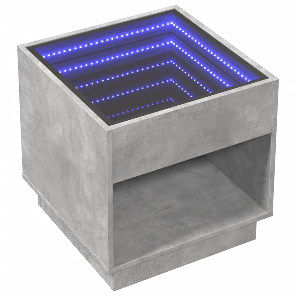 Table de chevet avec LED infini gris béton 50x50x50 cm