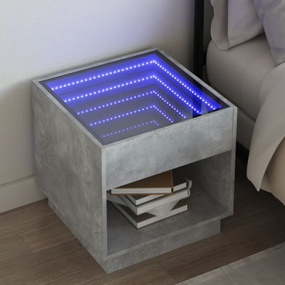 Table de chevet avec LED infini gris béton 50x50x50 cm