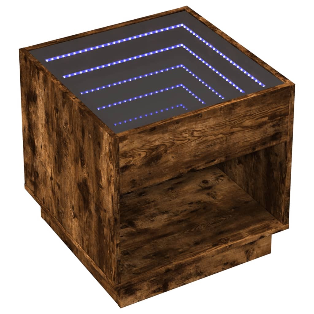 Table de chevet avec LED infini chêne fumé 50x50x50 cm