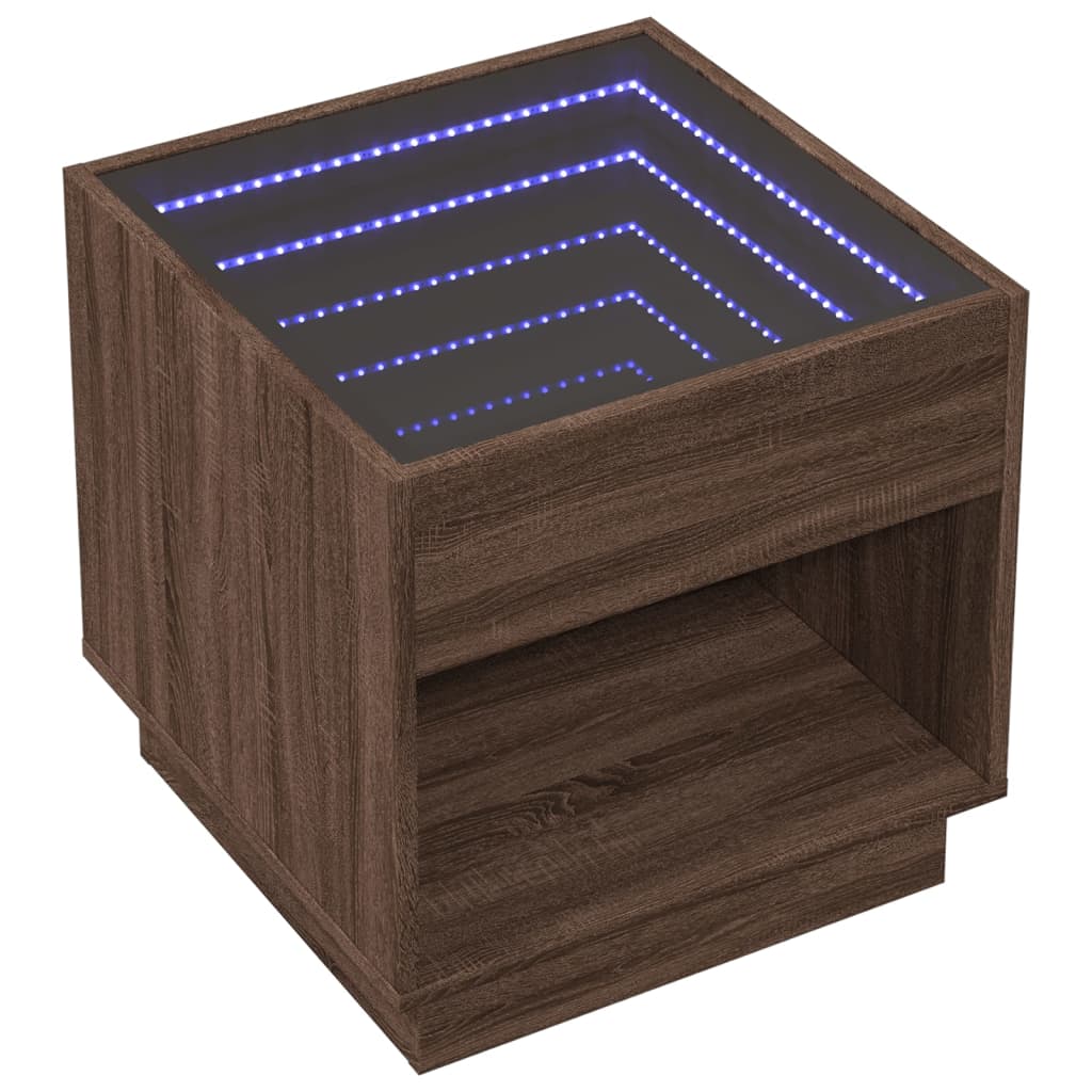 Table de chevet avec LED infini chêne marron 50x50x50 cm