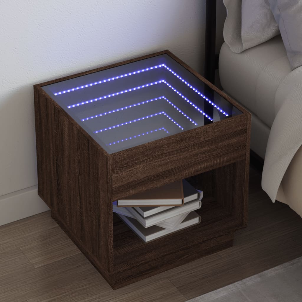 Table de chevet avec LED infini chêne marron 50x50x50 cm