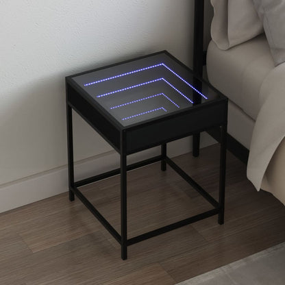 Table de chevet avec LED infini noir 40x40x51 cm