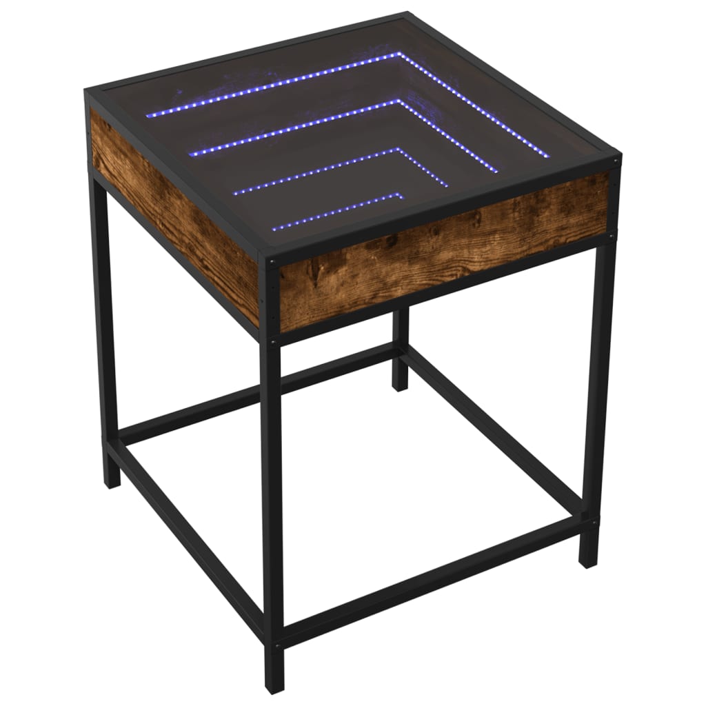 Table de chevet avec LED infini chêne fumé 40x40x51 cm