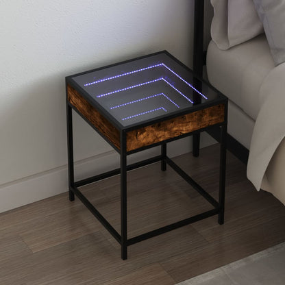 Table de chevet avec LED infini chêne fumé 40x40x51 cm