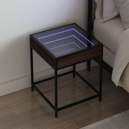 Table de chevet avec LED infini chêne marron 40x40x51 cm