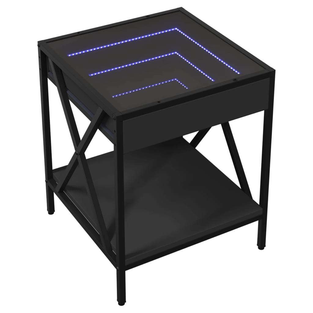 Table de chevet avec LED infini noir 40x40x49 cm