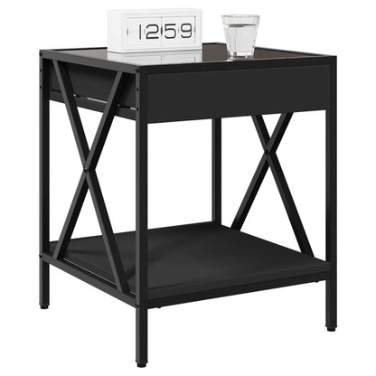 Table de chevet avec LED infini noir 40x40x49 cm