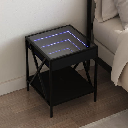 Table de chevet avec LED infini noir 40x40x49 cm