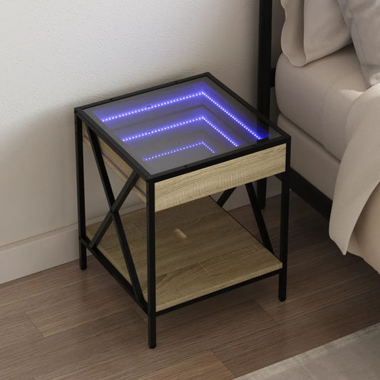 Table de chevet avec LED infini chêne sonoma 40x40x49 cm