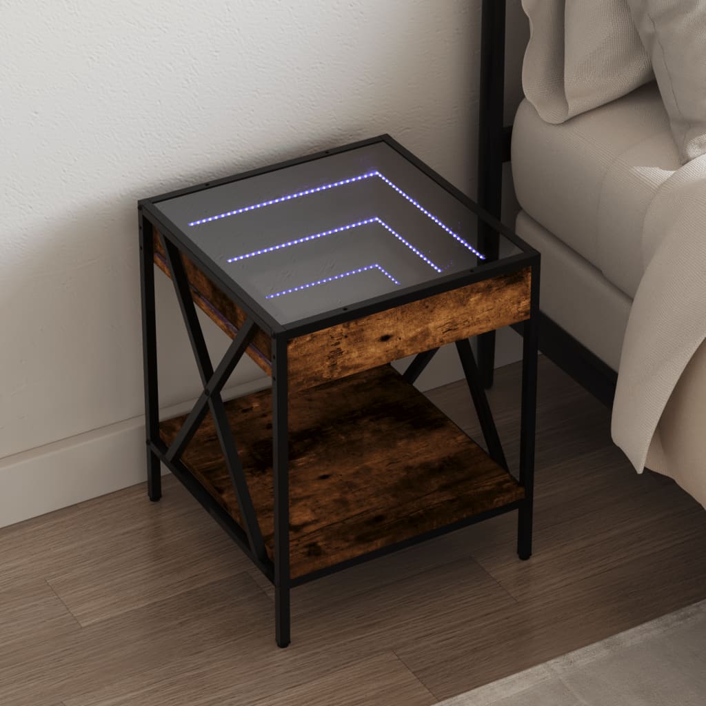 Table de chevet avec LED infini chêne fumé 40x40x49 cm