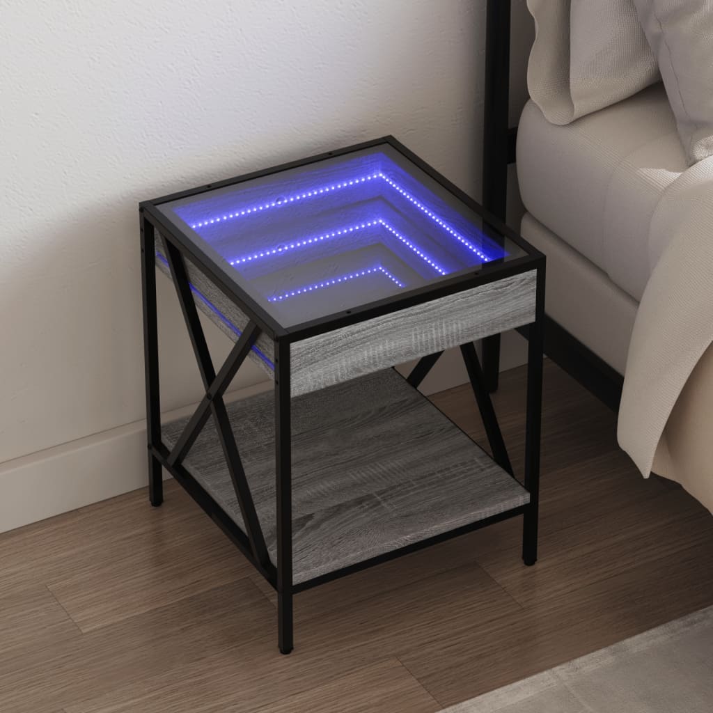 Table de chevet avec LED infini sonoma gris 40x40x49 cm