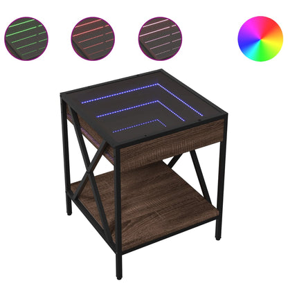 Table de chevet avec LED infini chêne marron 40x40x49 cm