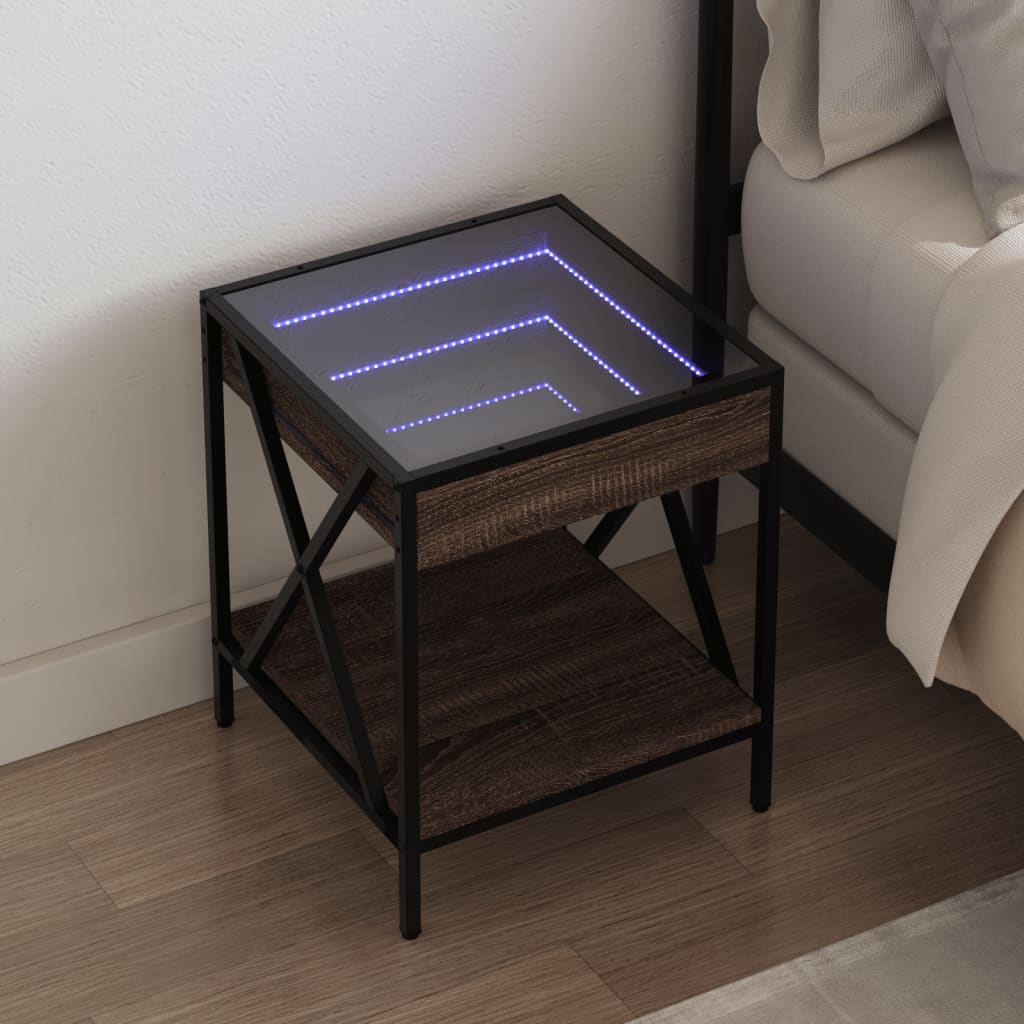 Table de chevet avec LED infini chêne marron 40x40x49 cm