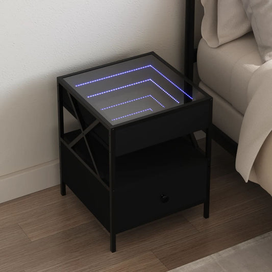 Table de chevet avec LED infini noir 40x40x51 cm