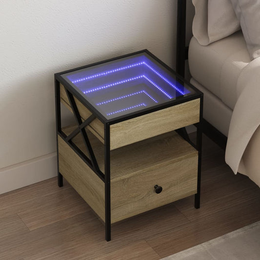 Table de chevet avec LED infini chêne sonoma 40x40x51 cm