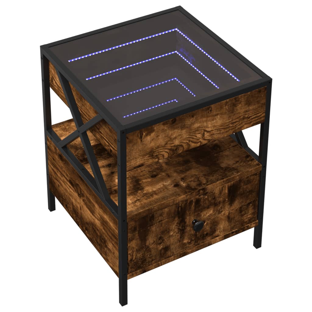 Table de chevet avec LED infini chêne fumé 40x40x51 cm