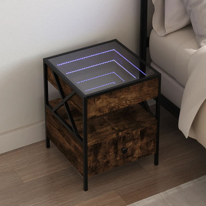 Table de chevet avec LED infini chêne fumé 40x40x51 cm