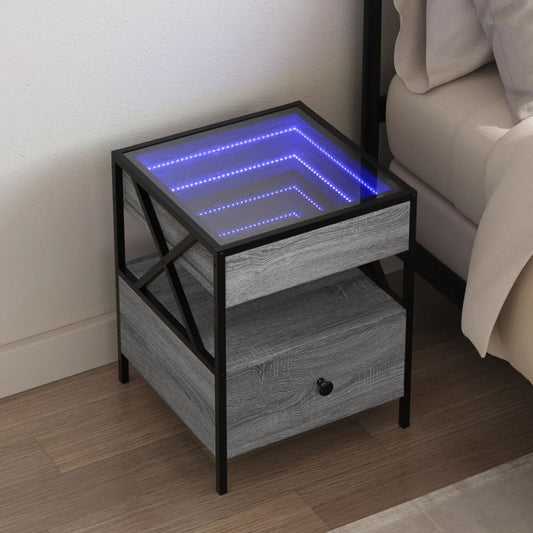 Table de chevet avec LED infini sonoma gris 40x40x51 cm